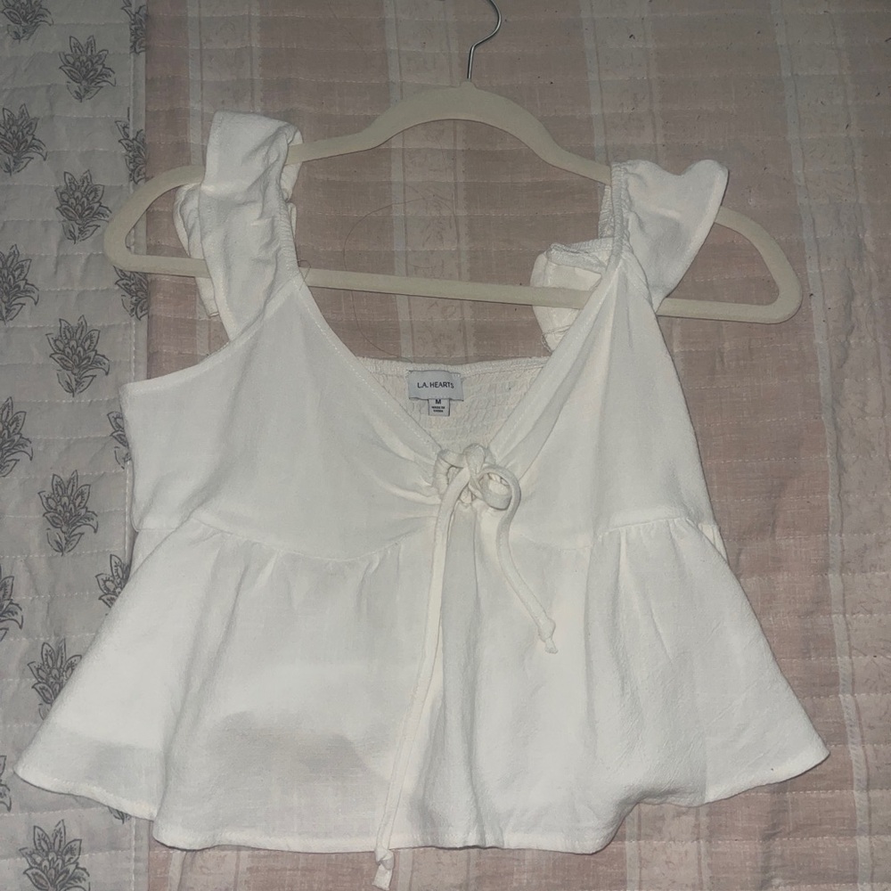 L'Academie White Ruffle Sleeve Top